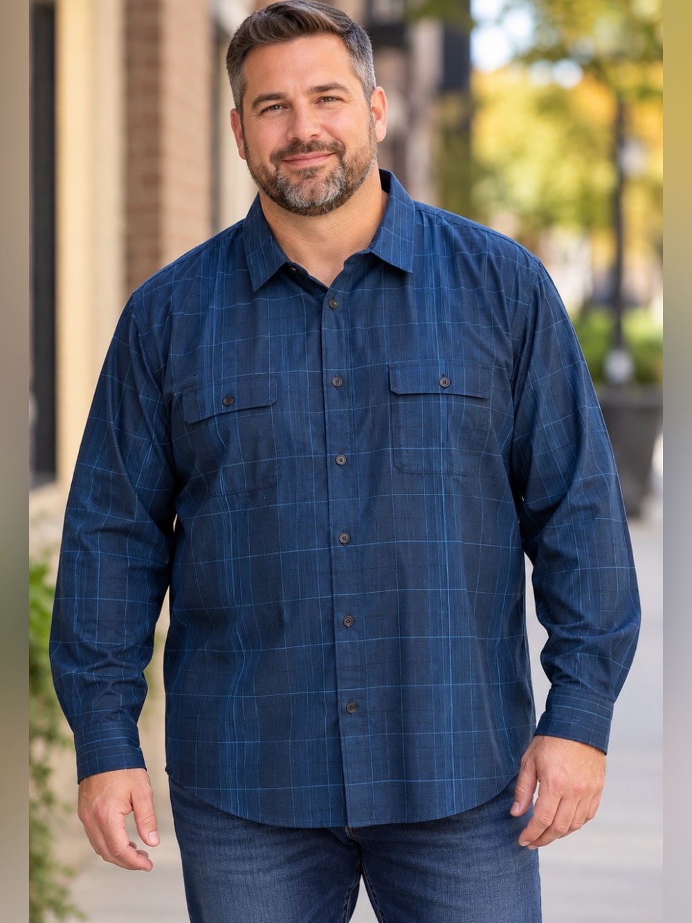 Calvin Klein Men’s 2XL Blue Plaid Button Down Long Sleeve Cotton Shirt